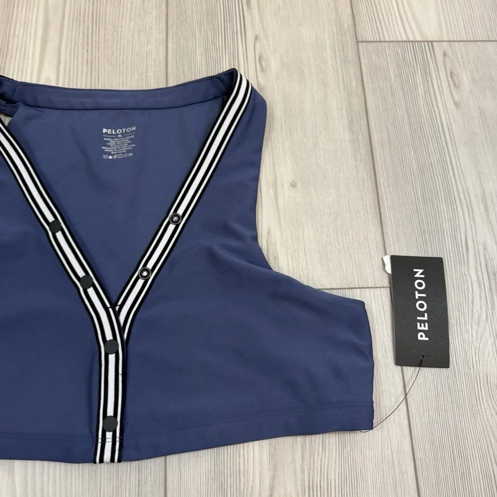 NWT Peloton X Robin Arzon XL Merit‎ V-Neck Button Henley Bra Indigo Blue
